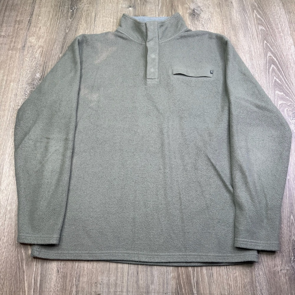 Free Fly Mens Green Long Sleeve Bamboo Polar Fleece Snap Pullover Sweater L